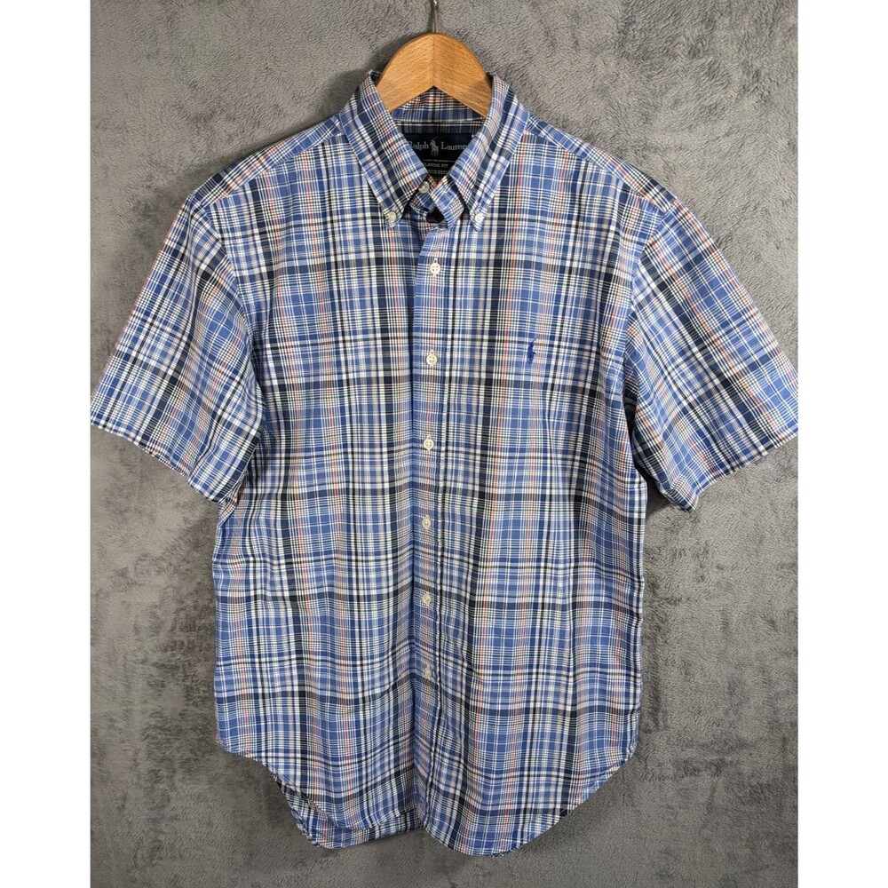Ralph Lauren Classic Fit Oxford Shirt Sz M Plaid Pony Button Down Short Sleeve